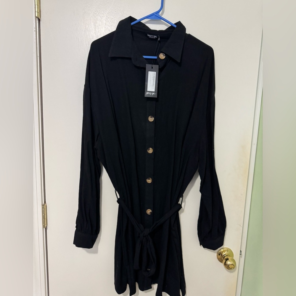 Nasty Gal Black Collared Shirt with Button Detail
